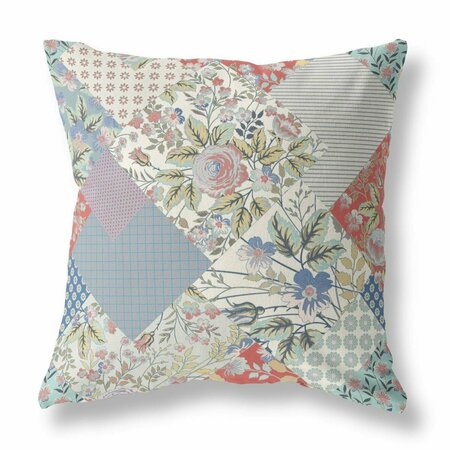 PALACEDESIGNS 18 in. Boho Floral Indoor & Outdoor Throw Pillow Gold Red & White PA3101329